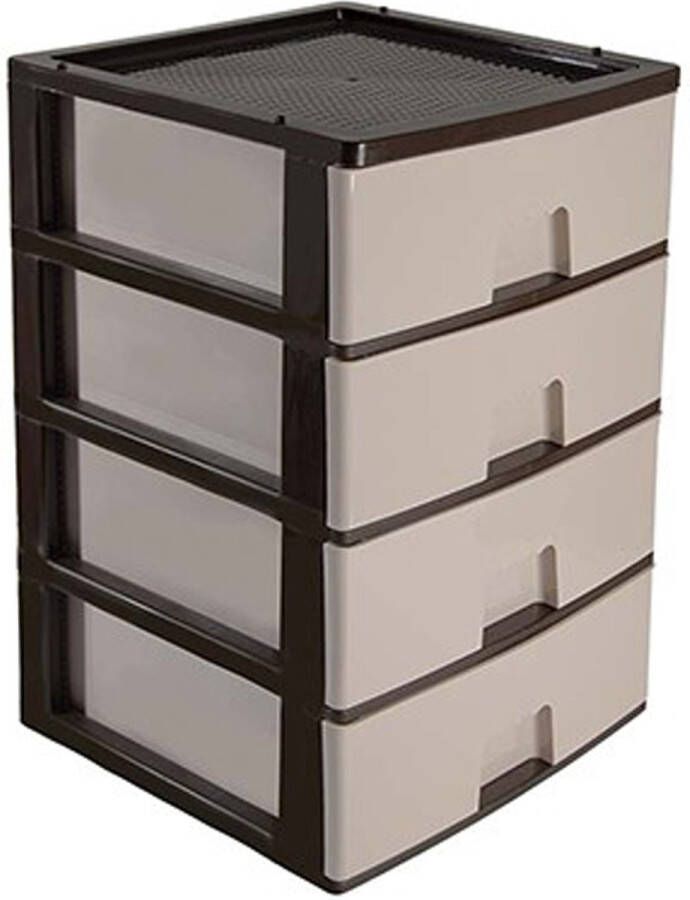 Hega hogar Ladeblokje bureau organizer 4x lade bruin beige L38 x B38 x H58 cm kunststof ladekastje