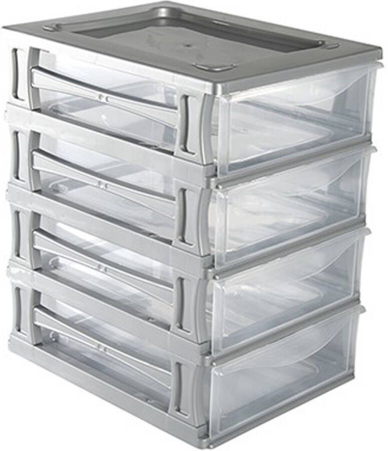 Hega hogar Ladeblokje bureau organizer 4x lade grijs transparant L26 x B35 x H39 cm kunststof