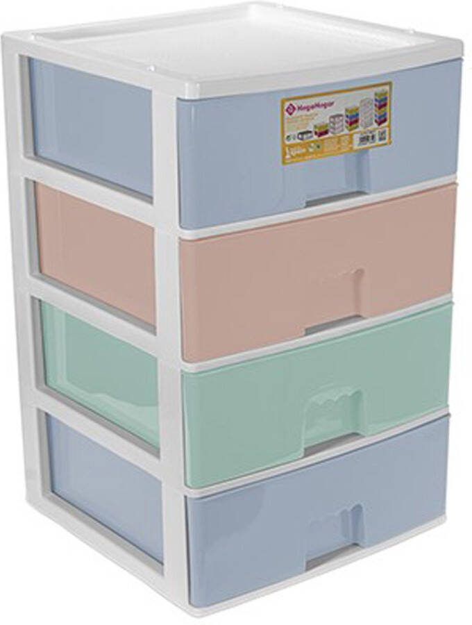 Hega hogar Ladeblokje bureau organizer 4x lade multi kleuren L38 x B38 x H58 cm kunststof ladekastje