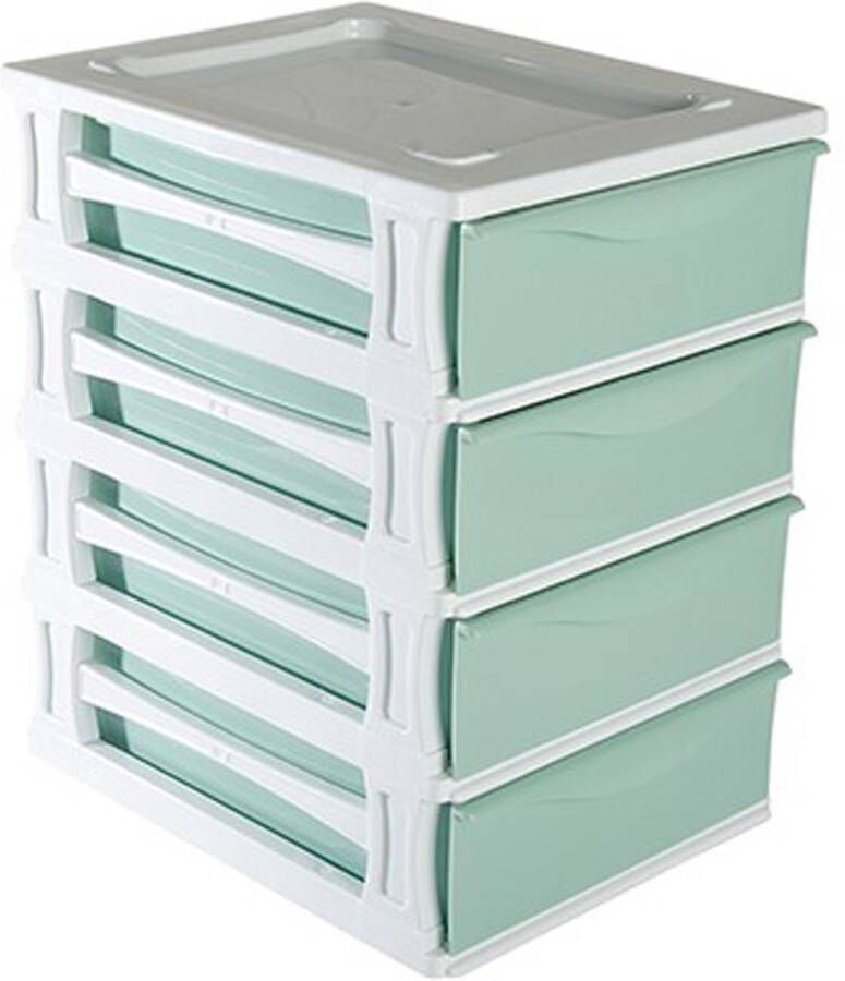 Hega hogar Ladeblokje bureau organizer 4x lade wit mintgroen L26 x B35 x H39 cm kunststof