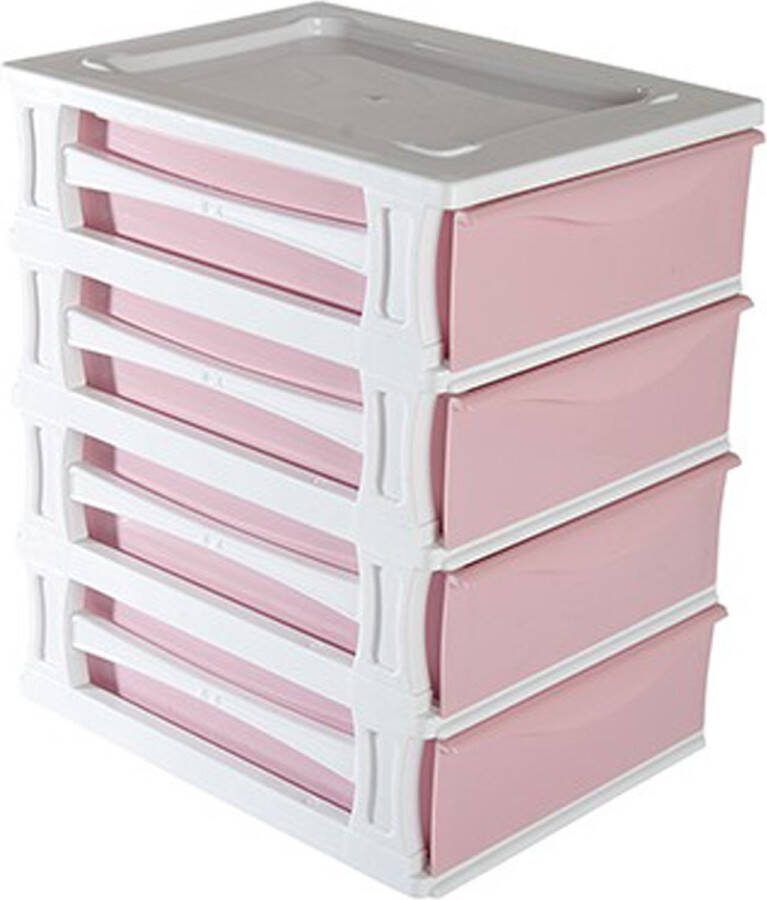 Hega hogar Ladeblokje bureau organizer 4x lade wit roze L26 x B35 x H39 cm kunststof