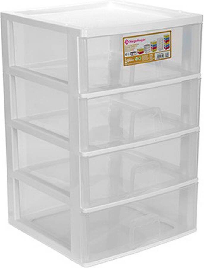 Hega hogar Ladeblokje bureau organizer 4x lade wit transparant L38 x B38 x H58 cm kunststof ladekastje