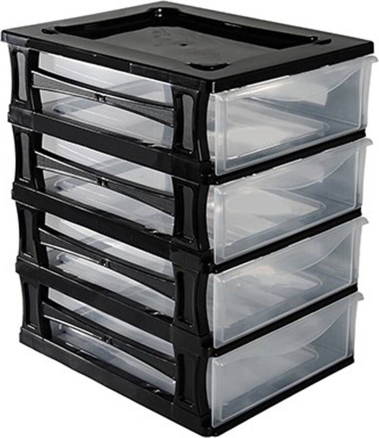 Hega hogar Ladeblokje bureau organizer 4x lade zwart transparant L26 x B35 x H39 cm kunststof