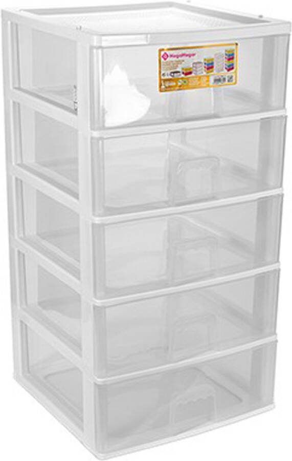 Hega hogar Ladeblokje bureau organizer 5x lade wit transparant L38 x B38 x H72 cm kunststof ladekastje