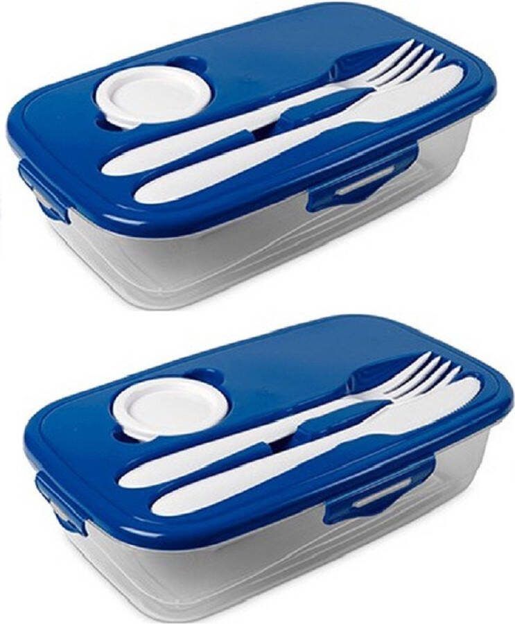 Hega hogar Lunchbox wit met bestek 1 liter plastic 2x Salade to go Paris Luchtdicht hermetisch afgesloten vershouddoos bakje Mealprep Maaltijden bewaren
