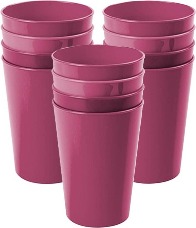 Hega hogar Onbreekbare drinkglazen set 12x stuks kunststof fuchsia roze 300 ml camping outdoor kinderen limonade glazen