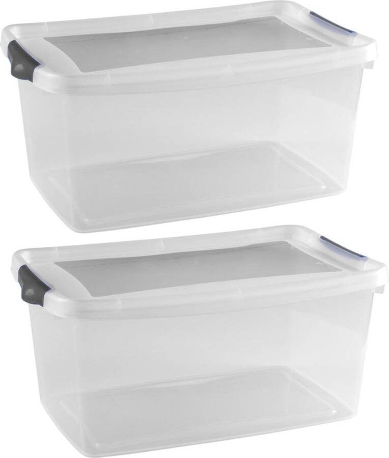 Hega hogar 5x Stuks opberg boxen opbergdozen 13 liter 43 x 27 x 19 cm kunststof Opslagboxen Opbergbakken kunststof transparant blauw
