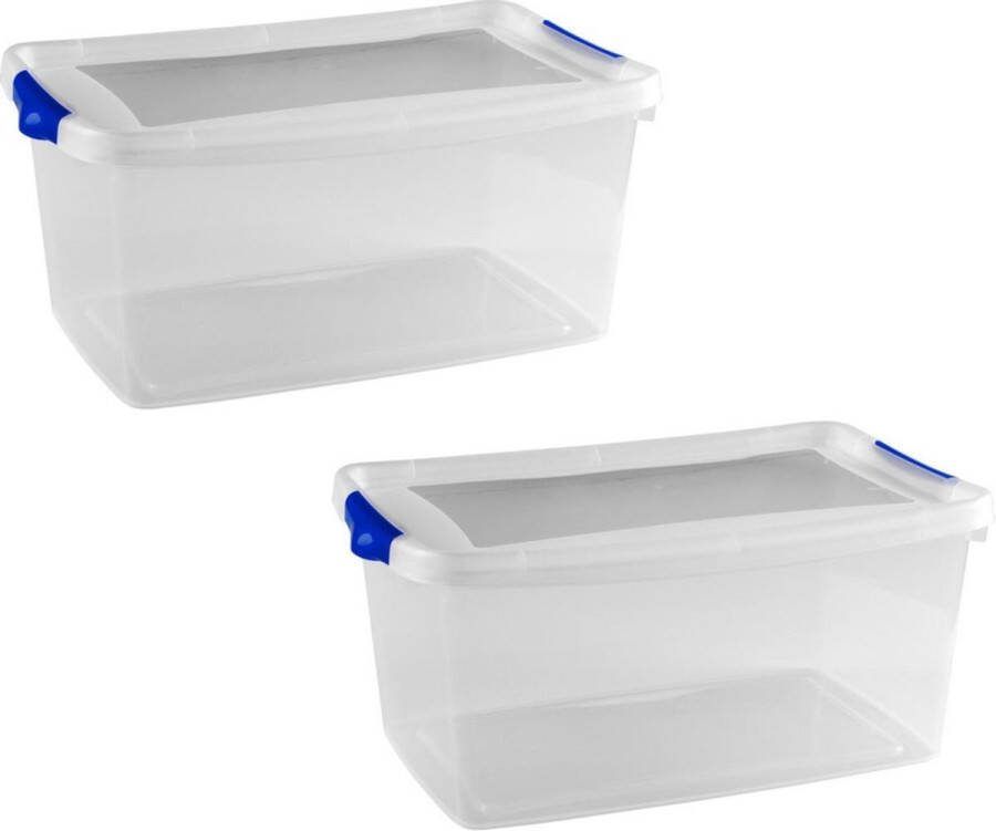 Hega hogar 6x Stuks opberg boxen opbergdozen 13 liter 43 x 27 x 19 cm kunststof Opslagboxen Opbergbakken kunststof transparant blauw
