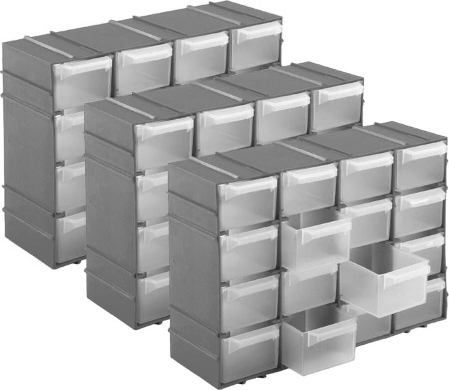 Hega hogar Opbergboxen sorteerboxen 3x met 16 vakken ophangbaar 15 x 22 x 7 cm grijs Uitbreidbaar