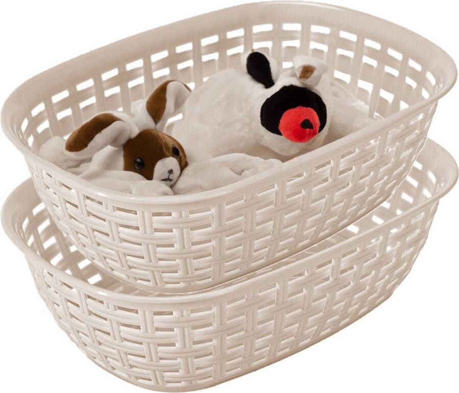Hega hogar Opbergmandje kastmandje 2x beige 2 liter kunststof 18 x 25 x 7 cm kleine opslag bakjes manden