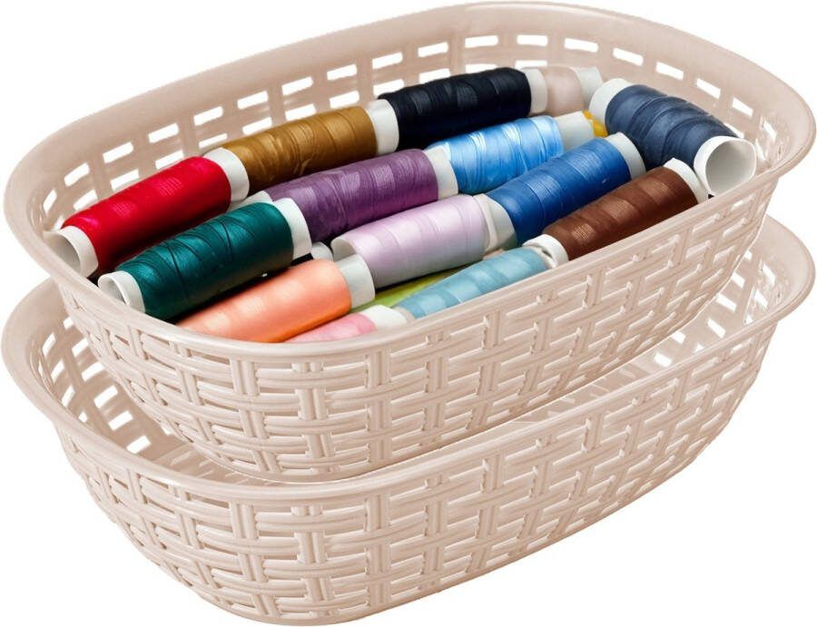 Hega hogar Opbergmandje kastmandje 2x beige 3 liter kunststof 21 x 30 x 7 cm kleine opslag bakjes manden