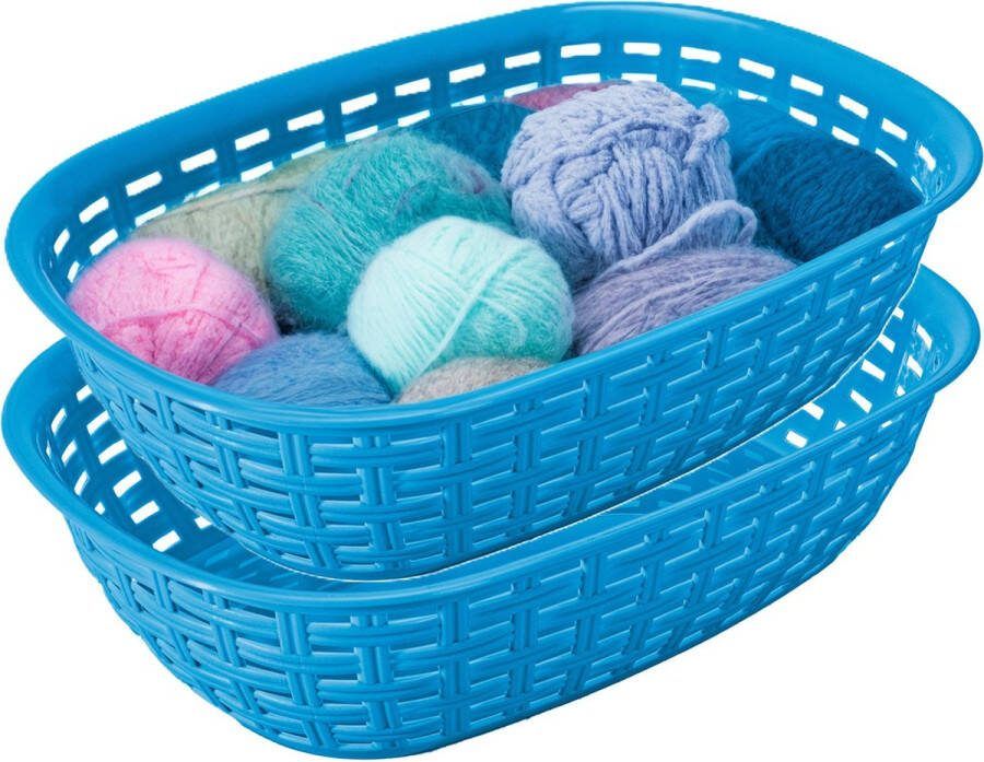 Hega hogar Opbergmandje kastmandje 2x blauw 3 liter kunststof 21 x 30 x 7 cm kleine opslag bakjes manden