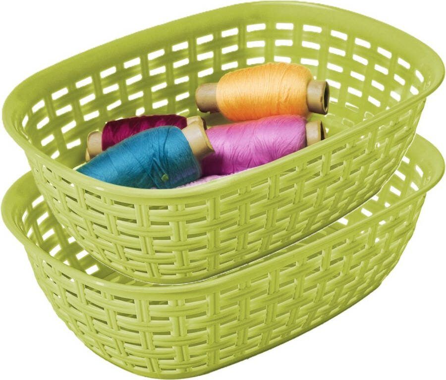 Hega hogar Opbergmandje kastmandje 2x limegroen 3 liter kunststof 21 x 30 x 7 cm kleine opslag bakjes manden