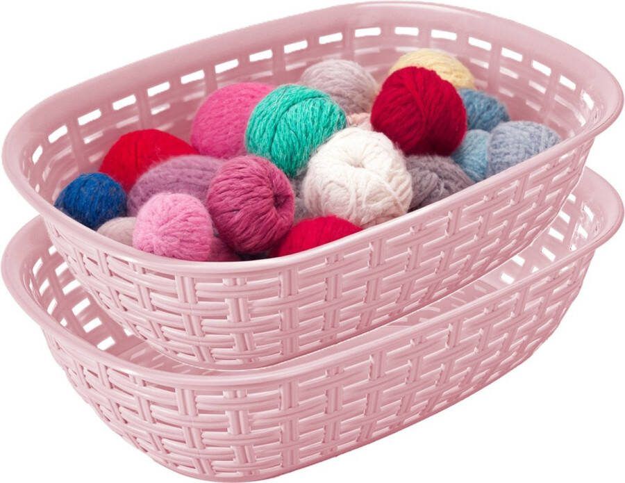 Hega hogar Opbergmandje kastmandje 2x roze 3 liter kunststof 21 x 30 x 7 cm kleine opslag bakjes manden