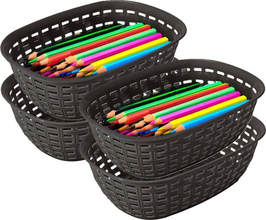 Hega hogar Opbergmandje kastmandje 4x antraciet 3 liter kunststof 21 x 30 x 7 cm kleine opslag bakjes manden