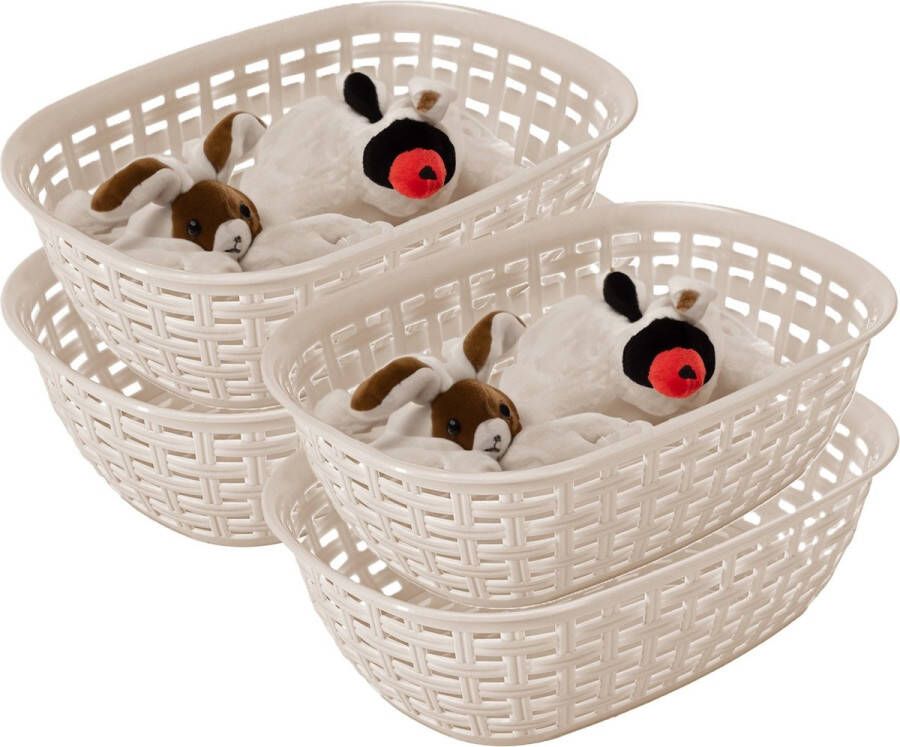 Hega hogar Opbergmandje kastmandje 4x beige 2 liter kunststof 18 x 25 x 7 cm kleine opslag bakjes manden