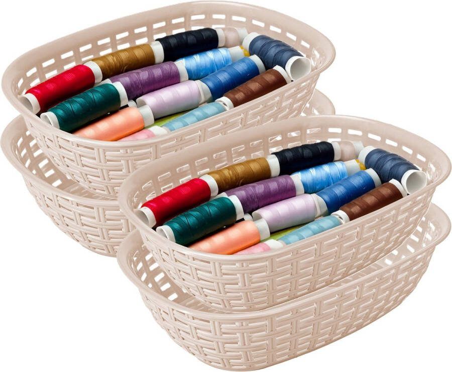 Hega hogar Opbergmandje kastmandje 4x beige 3 liter kunststof 21 x 30 x 7 cm kleine opslag bakjes manden