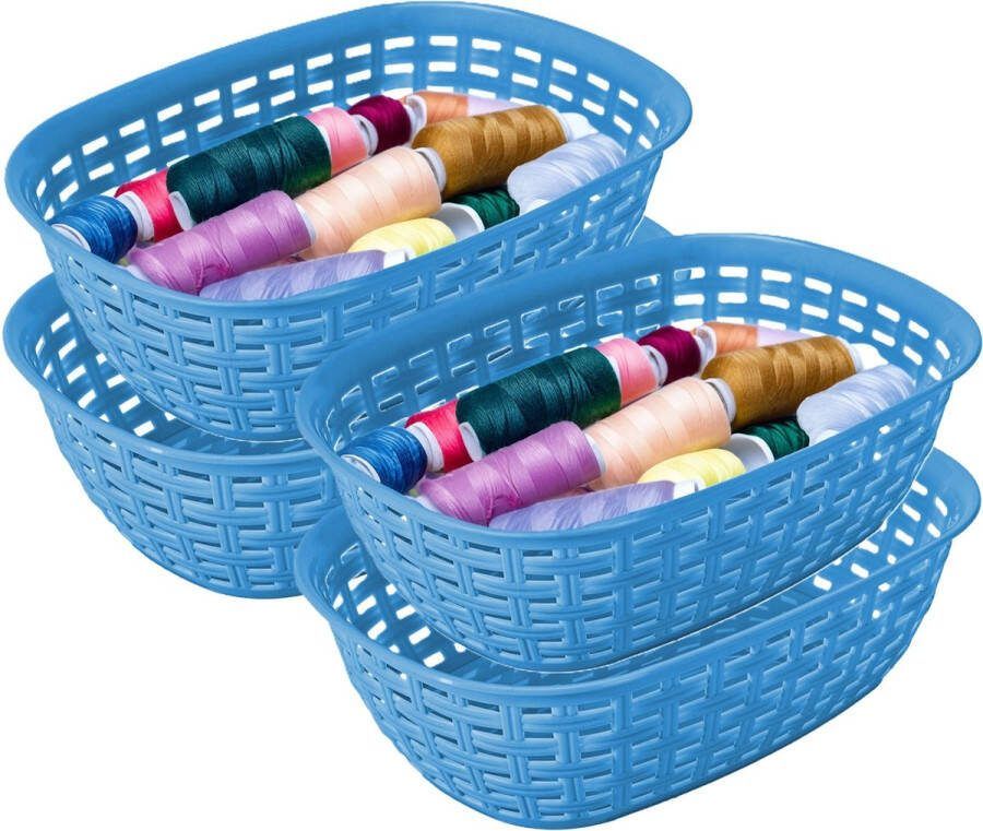 Hega hogar Opbergmandje kastmandje 4x blauw 2 liter kunststof 18 x 25 x 7 cm kleine opslag bakjes manden