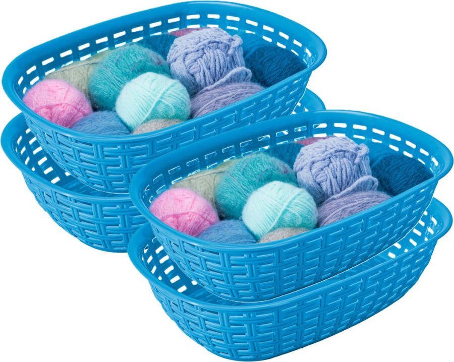 Hega hogar Opbergmandje kastmandje 4x blauw 3 liter kunststof 21 x 30 x 7 cm kleine opslag bakjes manden