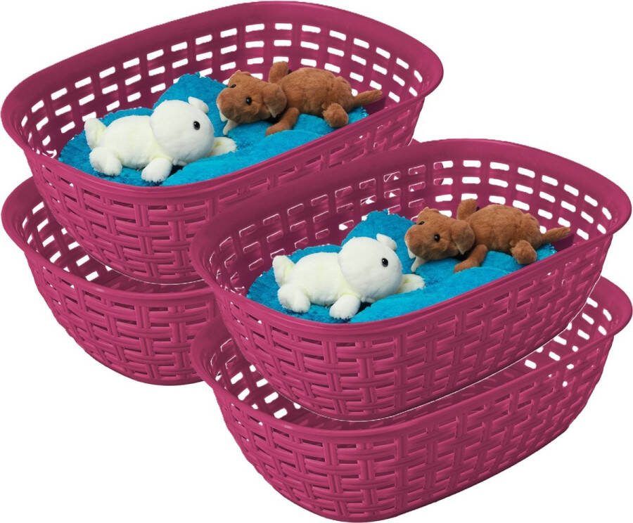 Hega hogar Opbergmandje kastmandje 4x fuchsia roze 2 liter kunststof 18 x 25 x 7 cm kleine opslag bakjes manden