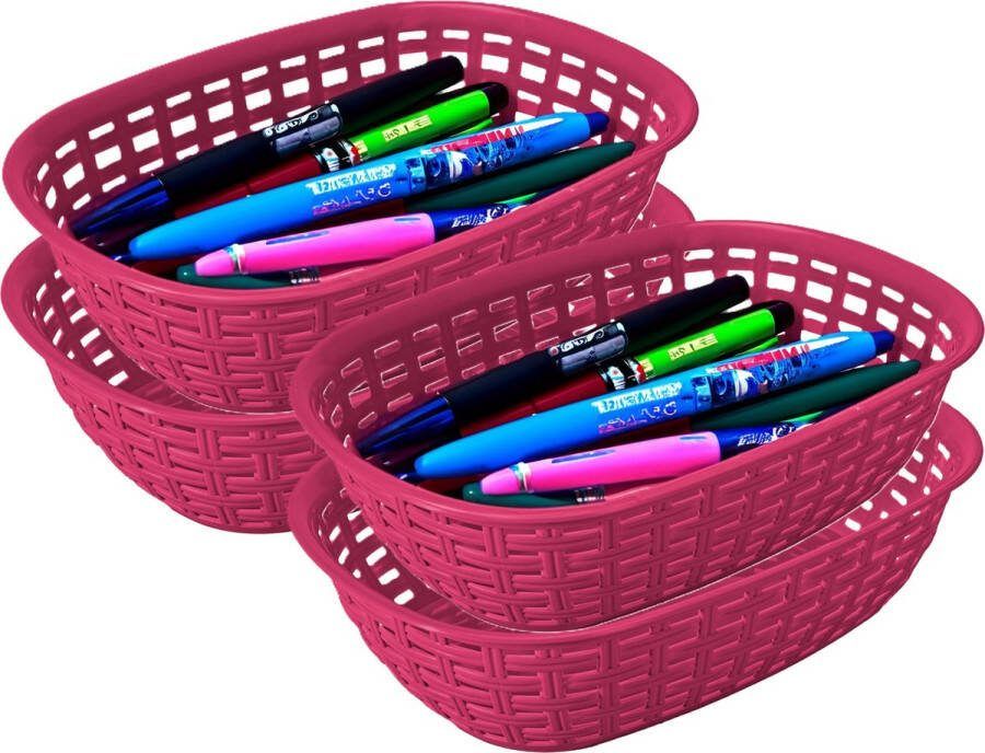 Hega hogar Opbergmandje kastmandje 4x fuchsia roze 3 liter kunststof 21 x 30 x 7 cm kleine opslag bakjes manden