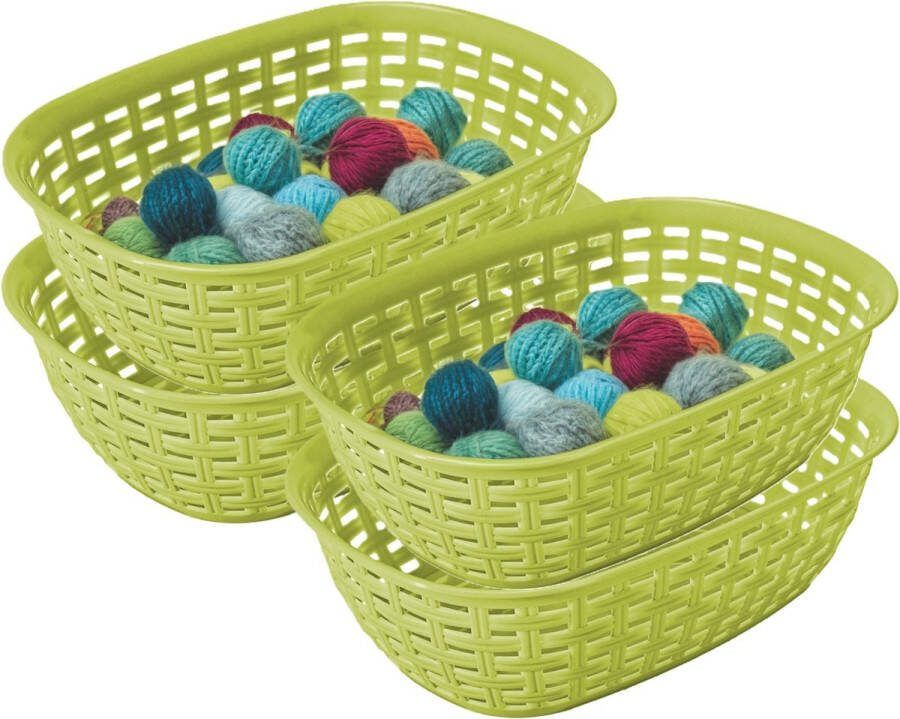 Hega hogar Opbergmandje kastmandje 4x limegroen 2 liter kunststof 18 x 25 x 7 cm kleine opslag bakjes manden
