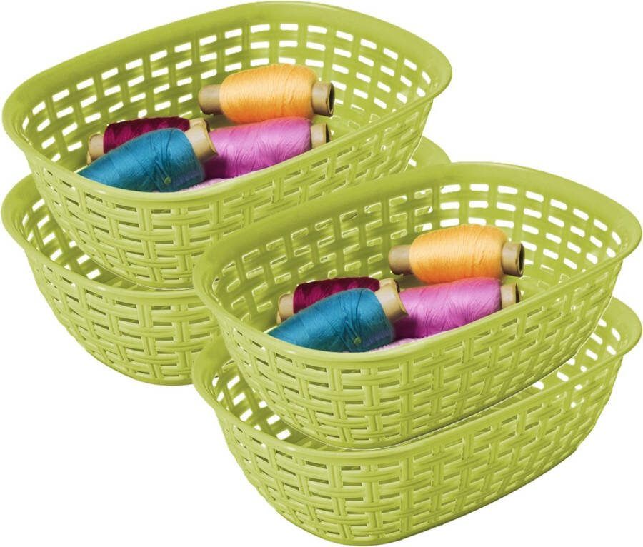 Hega hogar Opbergmandje kastmandje 4x limegroen 3 liter kunststof 21 x 30 x 7 cm kleine opslag bakjes manden
