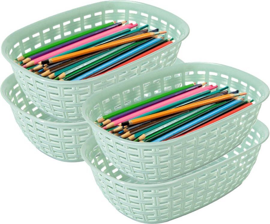 Hega hogar Opbergmandje kastmandje 4x mintgroen 3 liter kunststof 21 x 30 x 7 cm kleine opslag bakjes manden