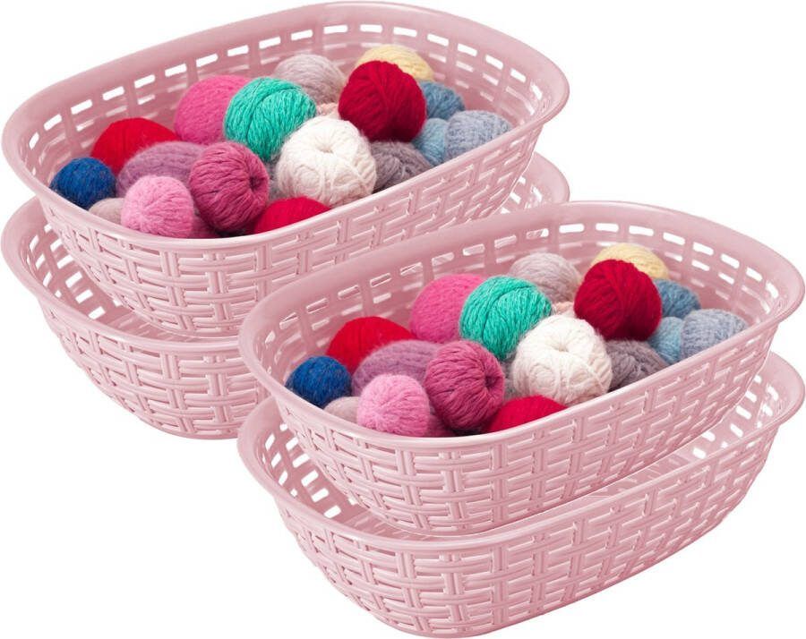 Hega hogar Opbergmandje kastmandje 4x roze 3 liter kunststof 21 x 30 x 7 cm kleine opslag bakjes manden