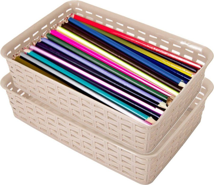 Hega hogar Opbergmandje ladeverdeler 2x beige 2 liter kunststof 17 x 25 x 6 cm kleine opslag bakjes manden