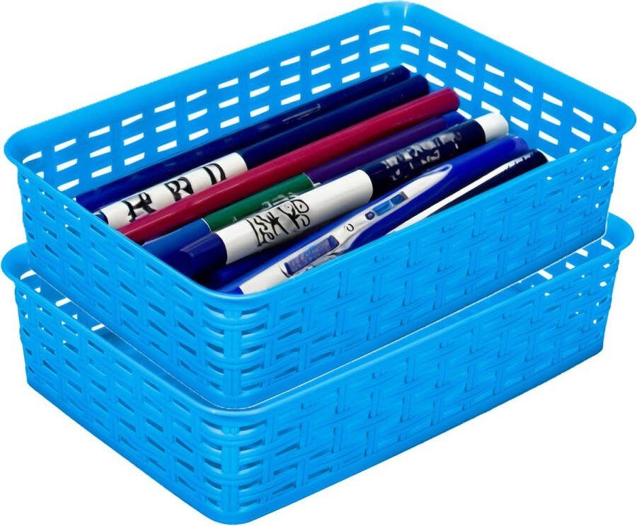 Hega hogar Opbergmandje ladeverdeler 2x blauw 2 liter kunststof 17 x 25 x 6 cm kleine opslag bakjes manden