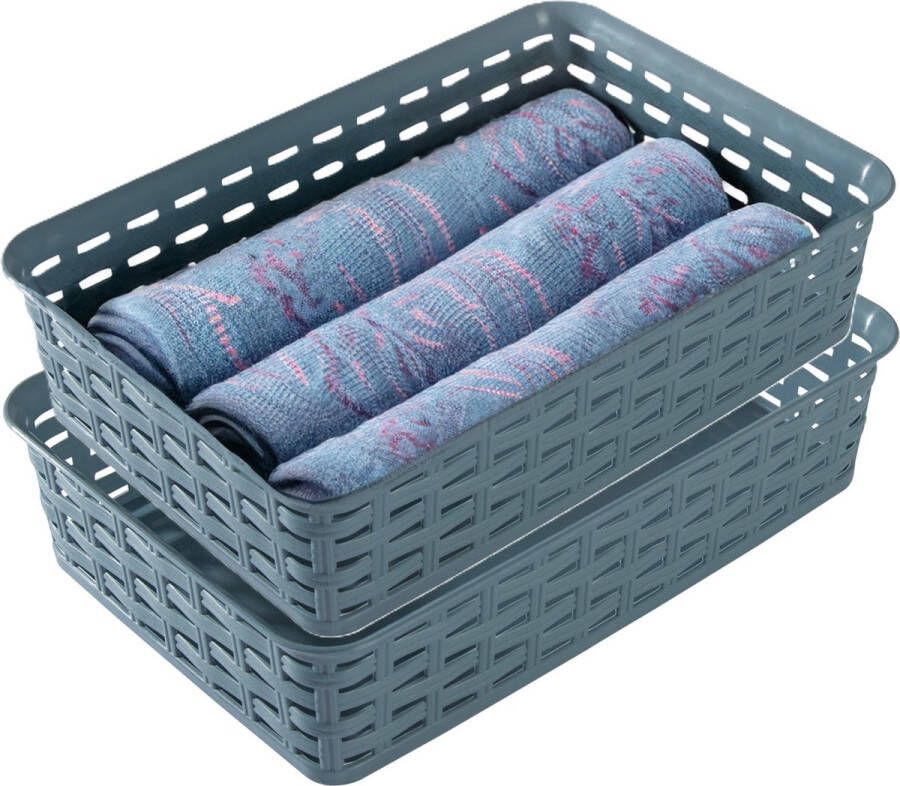 Hega hogar Opbergmandje ladeverdeler 2x denin blauw 2 liter kunststof 17 x 25 x 6 cm kleine opslag bakjes manden