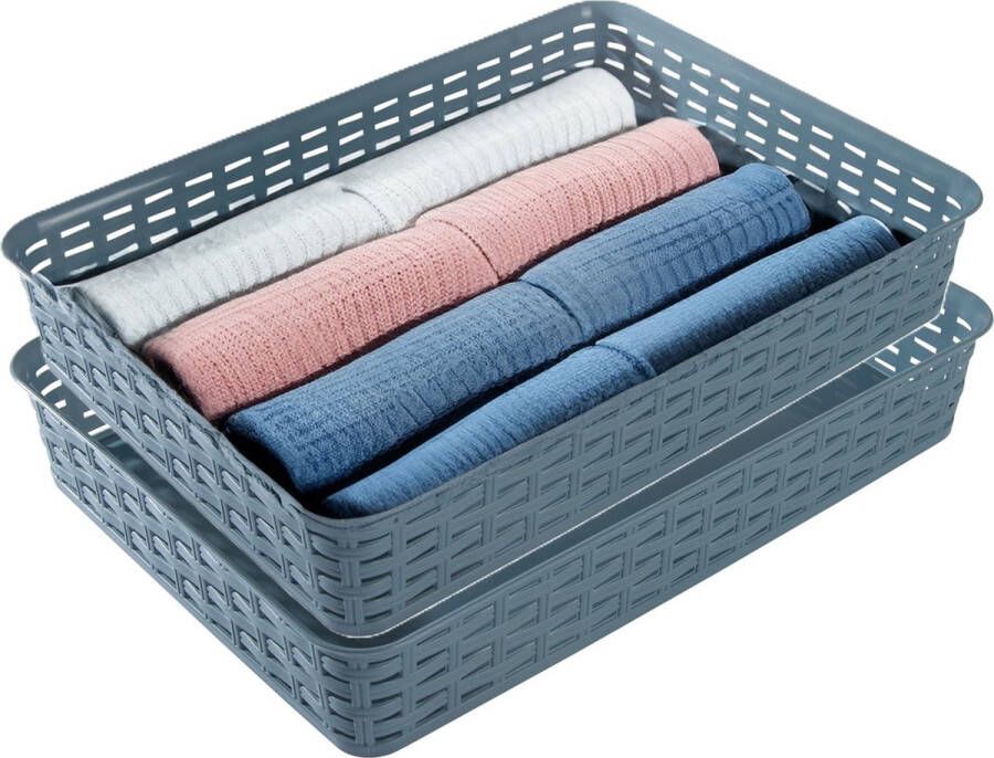 Hega hogar Opbergmandje ladeverdeler 2x denin blauw 4.5 liter kunststof 26 x 35 x 6 cm kastmandjes manden