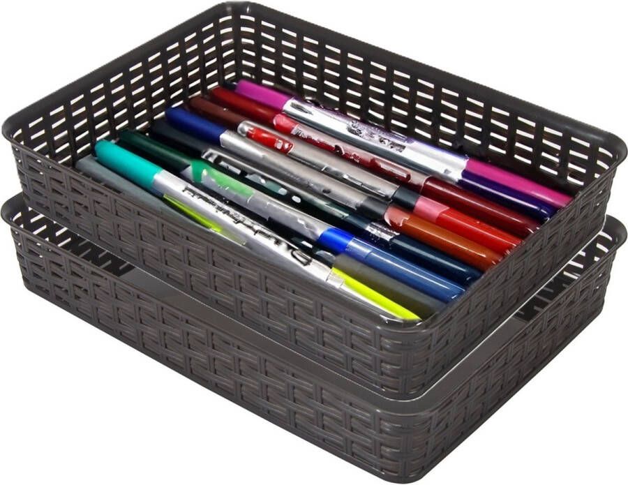 Hega hogar Opbergmandje ladeverdeler 2x donkerbruin 4.5 liter kunststof 26 x 35 x 6 cm kastmandjes manden