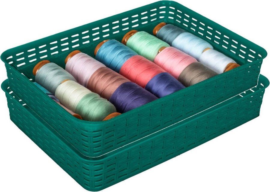Hega hogar Opbergmandje ladeverdeler 2x donkergroen 4.5 liter kunststof 26 x 35 x 6 cm kastmandjes manden