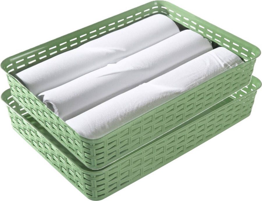 Hega hogar Opbergmandje ladeverdeler 2x groen 4.5 liter kunststof 26 x 35 x 6 cm kastmandjes manden