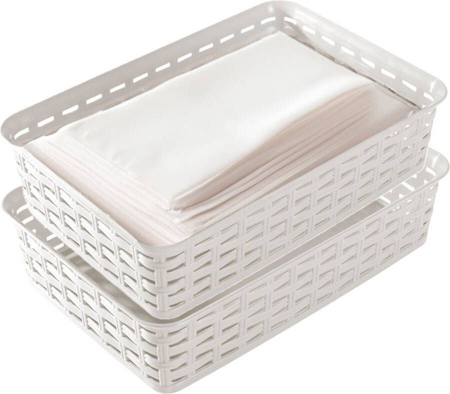 Hega hogar Opbergmandje ladeverdeler 2x ivoor wit 2 liter kunststof 17 x 25 x 6 cm kleine opslag bakjes manden