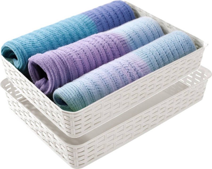 Hega hogar Opbergmandje ladeverdeler 2x ivoor wit 4.5 liter kunststof 26 x 35 x 6 cm kastmandjes manden