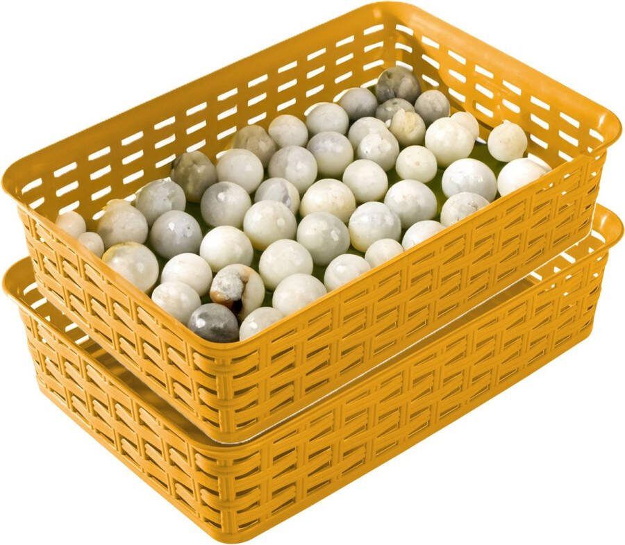 Hega hogar Opbergmandje ladeverdeler 2x okergeel 2 liter kunststof 17 x 25 x 6 cm kleine opslag bakjes manden