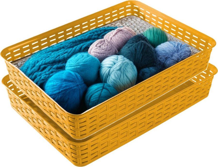 Hega hogar Opbergmandje ladeverdeler 2x okergeel 4.5 liter kunststof 26 x 35 x 6 cm kastmandjes manden