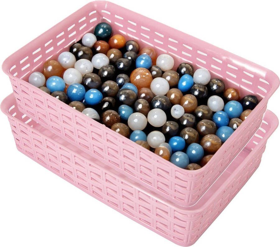 Hega hogar Opbergmandje ladeverdeler 2x roze 2 liter kunststof 17 x 25 x 6 cm kleine opslag bakjes manden