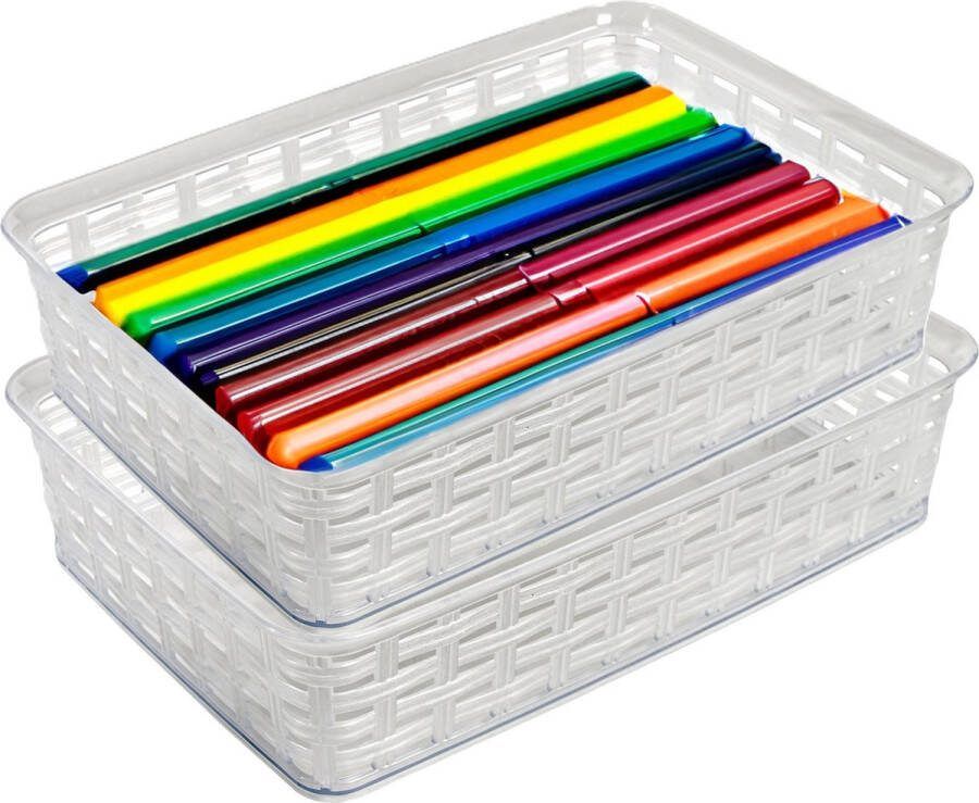 Hega hogar Opbergmandje ladeverdeler 2x transparant 2 liter kunststof 17 x 25 x 6 cm kleine opslag bakjes manden
