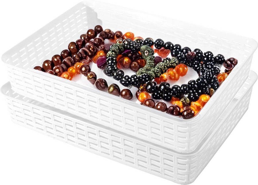 Hega hogar Opbergmandje ladeverdeler 2x wit 4.5 liter kunststof 26 x 35 x 6 cm kastmandjes manden