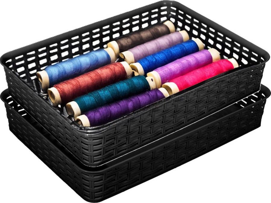 Hega hogar Opbergmandje ladeverdeler 2x zwart 4.5 liter kunststof 26 x 35 x 6 cm kastmandjes manden