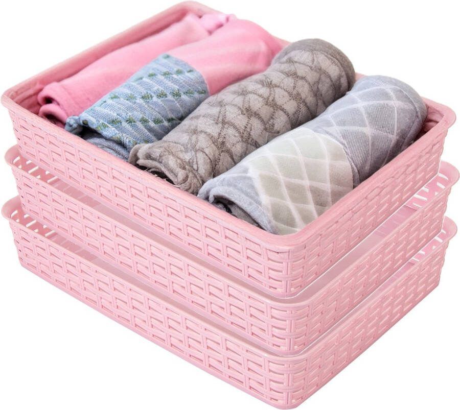 Hega hogar Opbergmandje ladeverdeler 3x roze 4.5 liter kunststof 26 x 35 x 6 cm kastmandjes manden