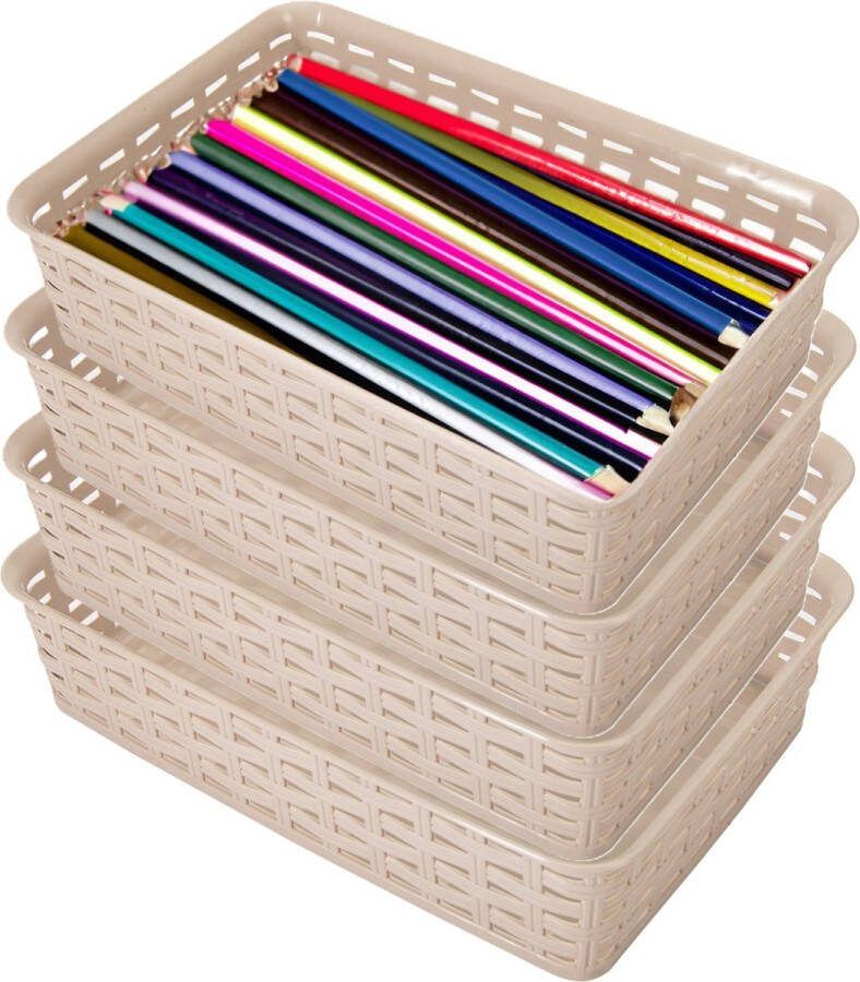Hega hogar Opbergmandje ladeverdeler 4x beige 2 liter kunststof 17 x 25 x 6 cm kleine opslag bakjes manden