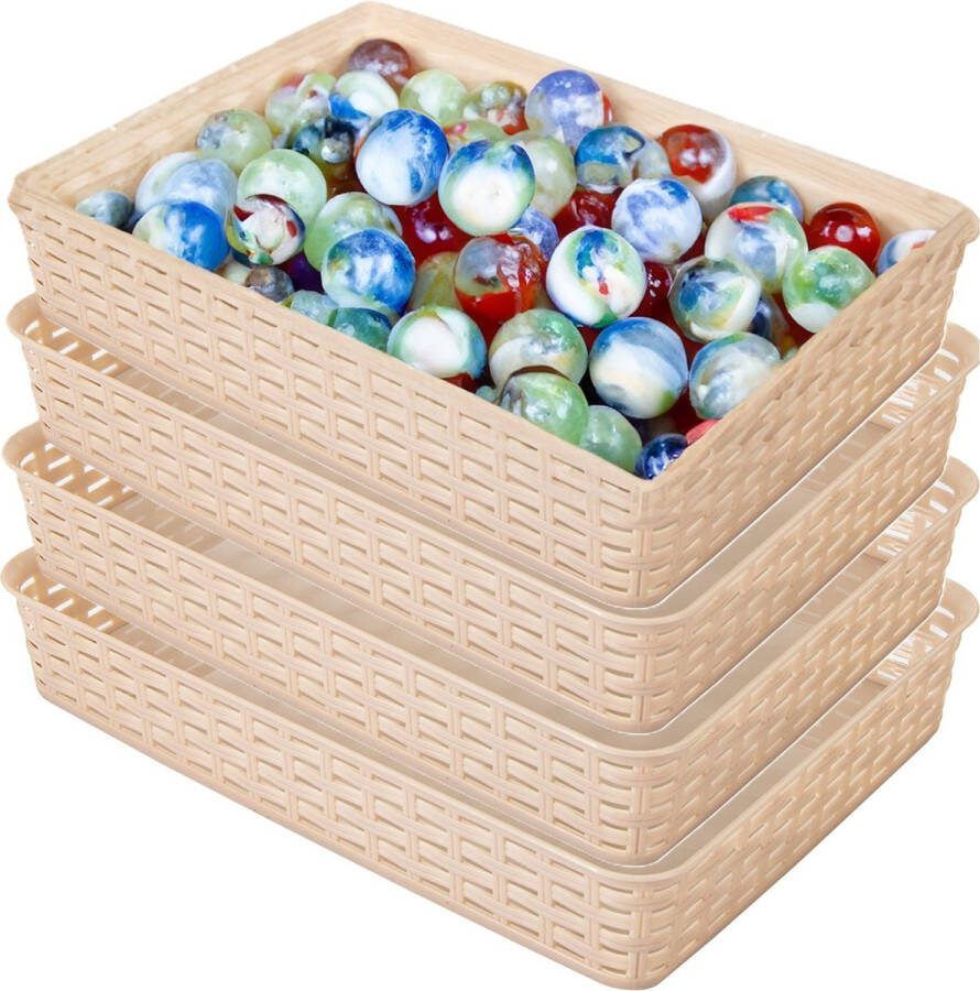 Hega hogar Opbergmandje ladeverdeler 4x beige 4.5 liter kunststof 26 x 35 x 6 cm kastmandjes manden