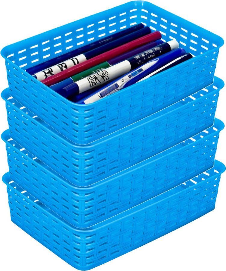 Hega hogar Opbergmandje ladeverdeler 4x blauw 2 liter kunststof 17 x 25 x 6 cm kleine opslag bakjes manden