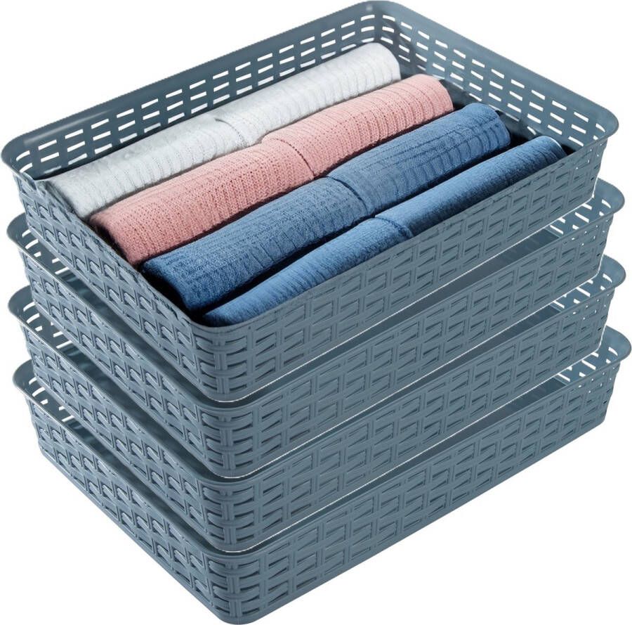 Hega hogar Opbergmandje ladeverdeler 4x denin blauw 4.5 liter kunststof 26 x 35 x 6 cm kastmandjes manden