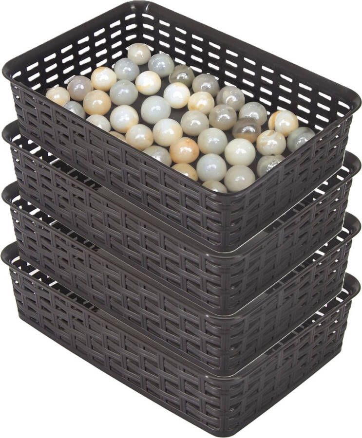 Hega hogar Opbergmandje ladeverdeler 4x donkerbruin 2 liter kunststof 17 x 25 x 6 cm kleine opslag bakjes manden